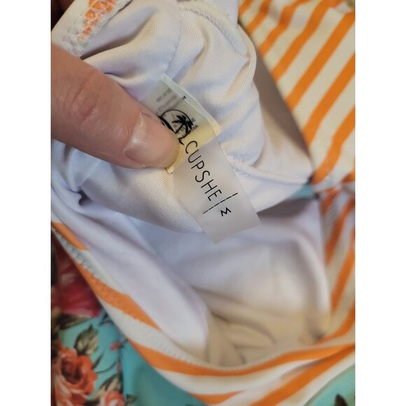Cupshe one Piece Cut Out Mixed Print Floral Stripes Orange Swimsuit M - Picture 3 of 3